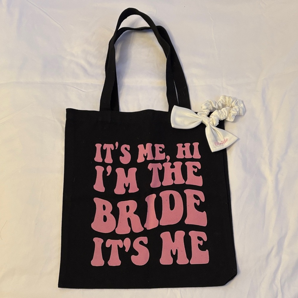 “It’s Me, Hi, I’m The Bride, It’s Me” Bridal Cotton Tote & Scrunchie Bundle